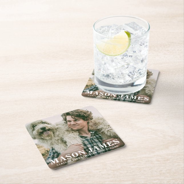 Einfaches Typ Foto Abschluss Rechteckiger Pappuntersetzer (Vor Ort)