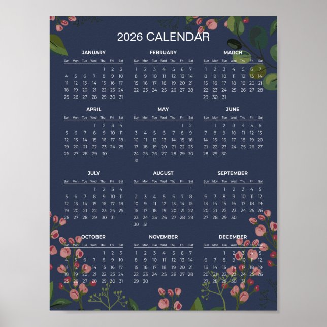 Einfaches und elegantes Blumenkalender 2026 |  Poster (Vorne)