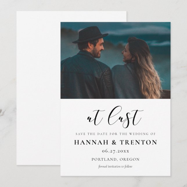 Einfaches und elegantes Design Endlich Foto Save The Date (Vorne/Hinten)