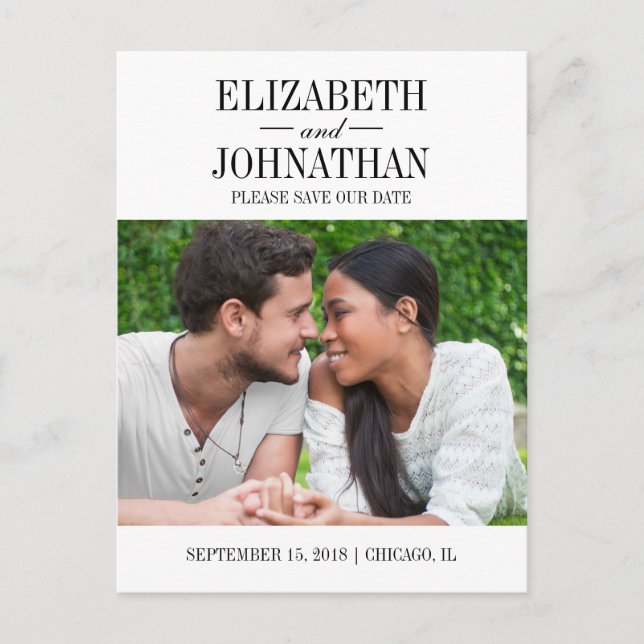 Einfaches und elegantes Save the Date Foto Postkar Ankündigungspostkarte (Vorderseite)