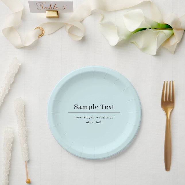 Einfaches und elegantes Texttemplate | Hellblau Pappteller (Hochzeit)