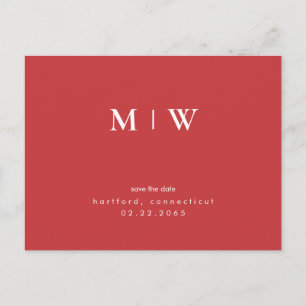 Einfaches und elegantes weißes Monogramm Rot/Weiße Postkarte