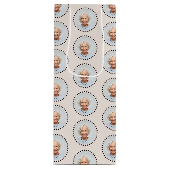 Einfaches und Niedlich bearbeitbares Round-Foto Po Geschenktüte Für Weinflaschen (Vorderseite)