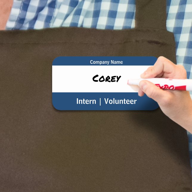 Einfaches Unternehmen - Vorübergehende Rolle Blue  Namensschild (Simple Company Temporary Role Blue White Dry Erase Name Tag)