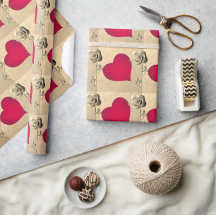 Einfaches Valentinerrotes Herz mit Rose-Umschlagpa Geschenkpapier