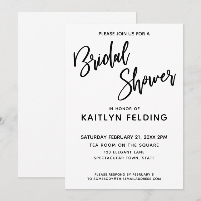 Einfaches, vielseitiges Handwriting-Brautparty Einladung (Vorne/Hinten)