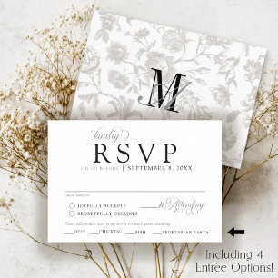 Einfaches Vintage-Blumenmonogramm Formale Hochzeit RSVP Karte