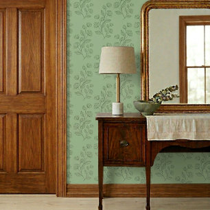 Einfaches Vintage-grünes Blumenmuster auf Grün Tapete