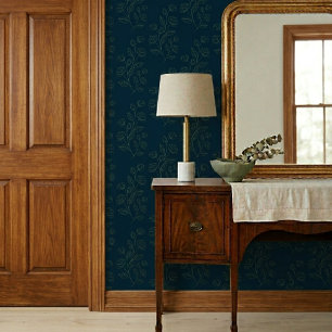 Einfaches Vintage-Muster mit grünen Blumen auf dun Tapete