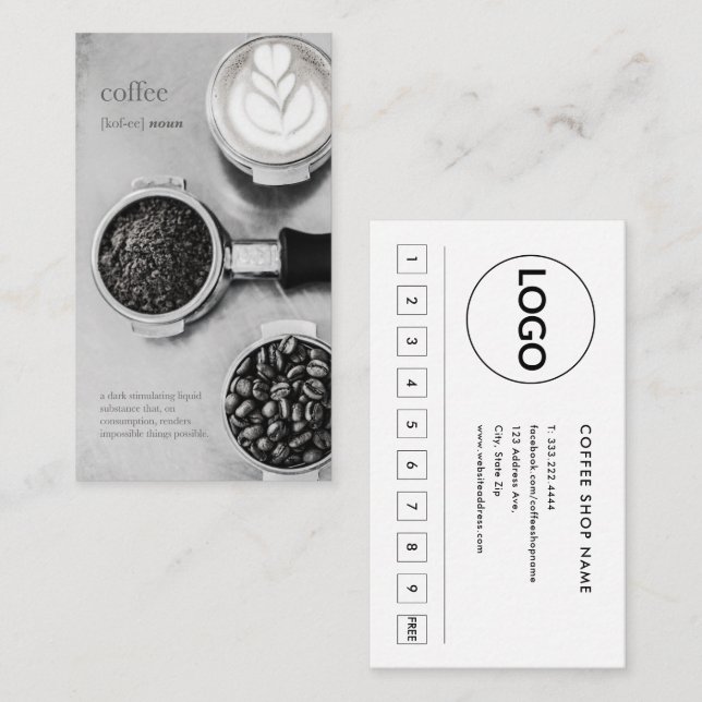 Einfaches Vintages Barista-Bohnen-Kaffeeprogramm Treuekarte (Vorne/Hinten)