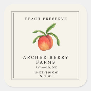 Einfaches Vintages Peach-Konfitar-Label Quadratischer Aufkleber