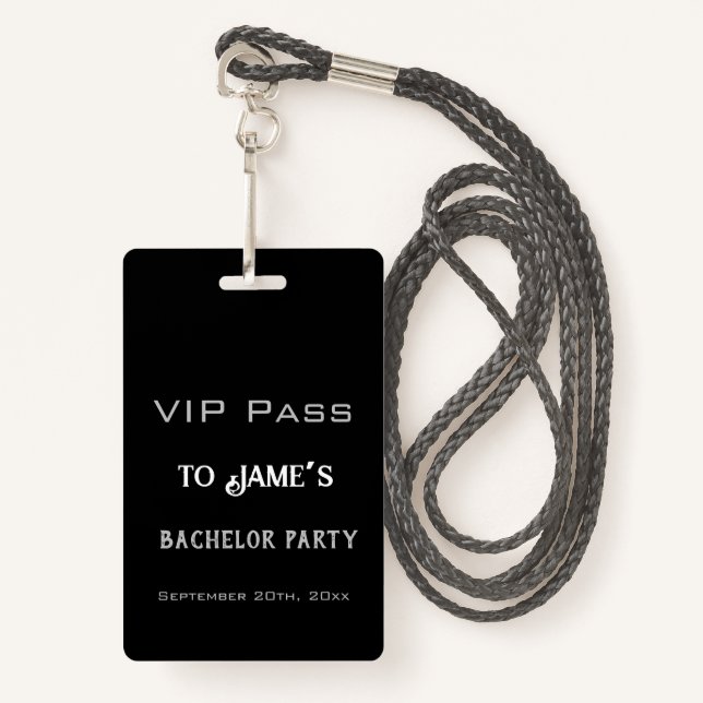 Einfaches VIP-Pass für Black Bachelor Party Ausweis (Vorderseite mit Schlüsselband)