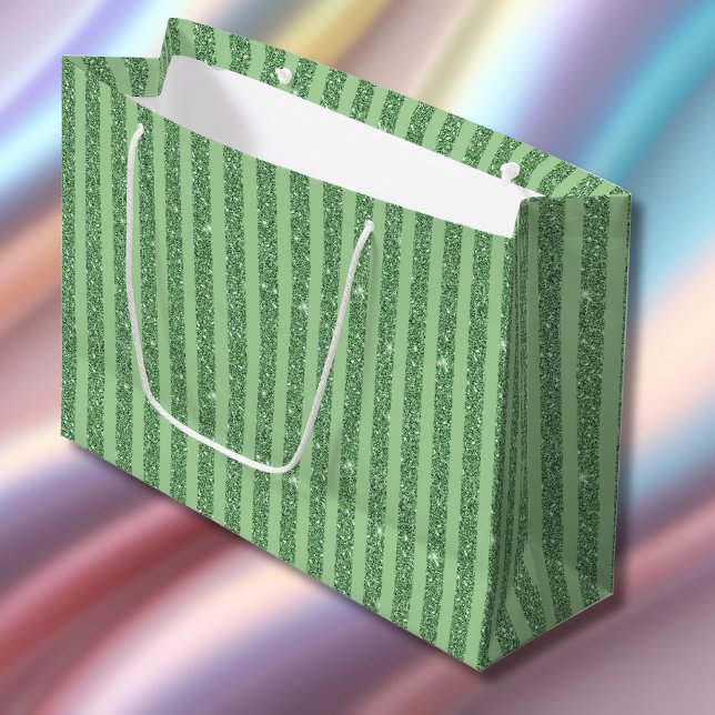 Einfaches Waldgrün-Glitter-Style-Streifenmuster Große Geschenktüte (Von Creator hochgeladen)