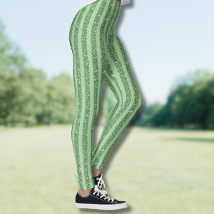 Einfaches Waldgrün-Glitter-Style-Streifenmuster Leggings