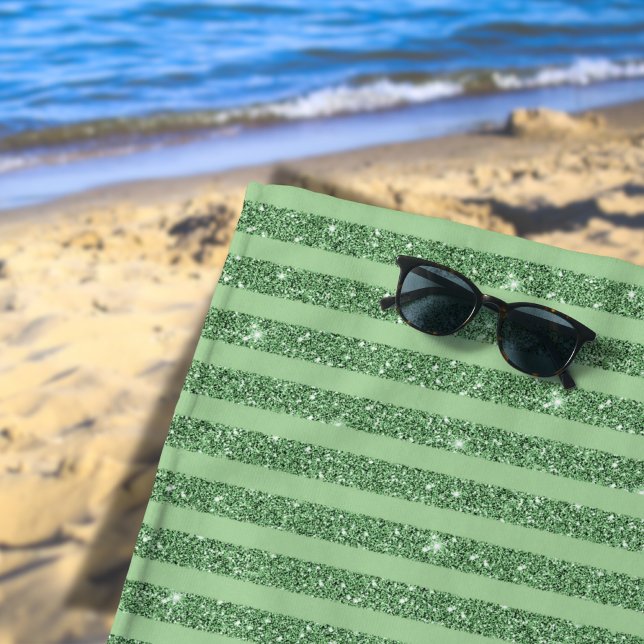 Einfaches Waldgrün-Glitter-Style-Streifenmuster Strandtuch (Von Creator hochgeladen)