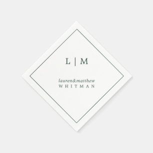 Einfaches Waldgrün Monogramm Elegante Hochzeit Serviette