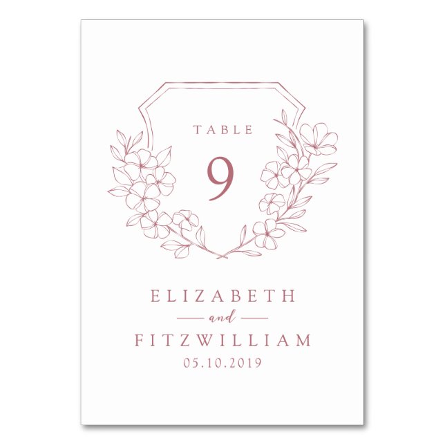 Einfaches Wappen mit Pink Cherry Blossom Monogramm Tischnummer (Vorderseite)