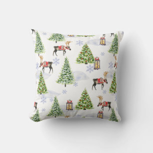 Einfaches Wasserfarben-Boho-Weihnachts-Rentier-Bau Kissen