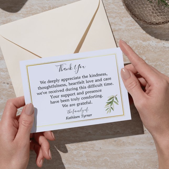 Einfaches Wasserfarbenleaf und Gedenkstätte für Zw Dankeskarte (Simple Watercolor Leaf and Branch Memorial Thank You Card)