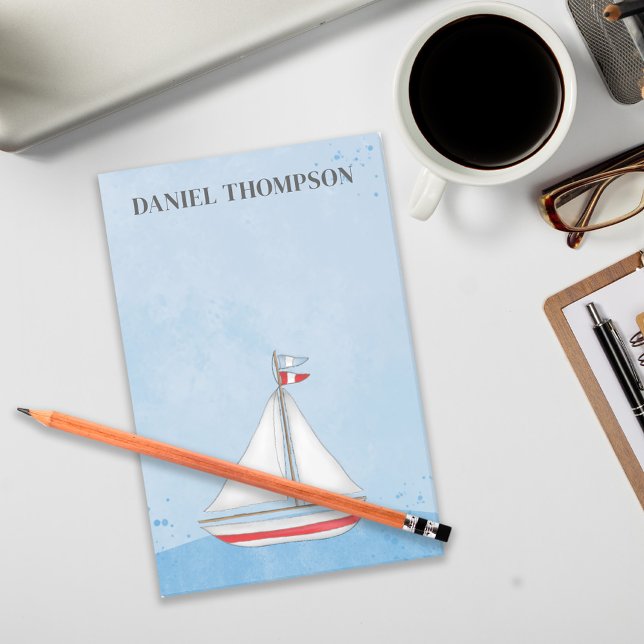 Einfaches Wasserschiff Whimsical Watercolor Blau Post-it Klebezettel (Von Creator hochgeladen)