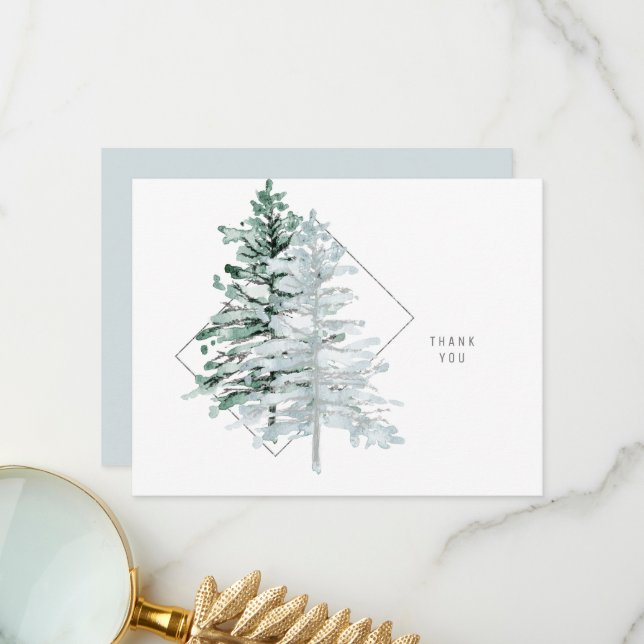 Einfaches Watercolor-Wald-Sea-GlasHochzeit Dankeskarte (Vorderseite/Rückseite Beispiel)