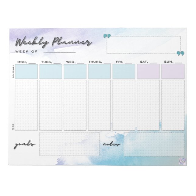 Einfaches Watercolor Weekly Planer Notizblock (Vorderseite)
