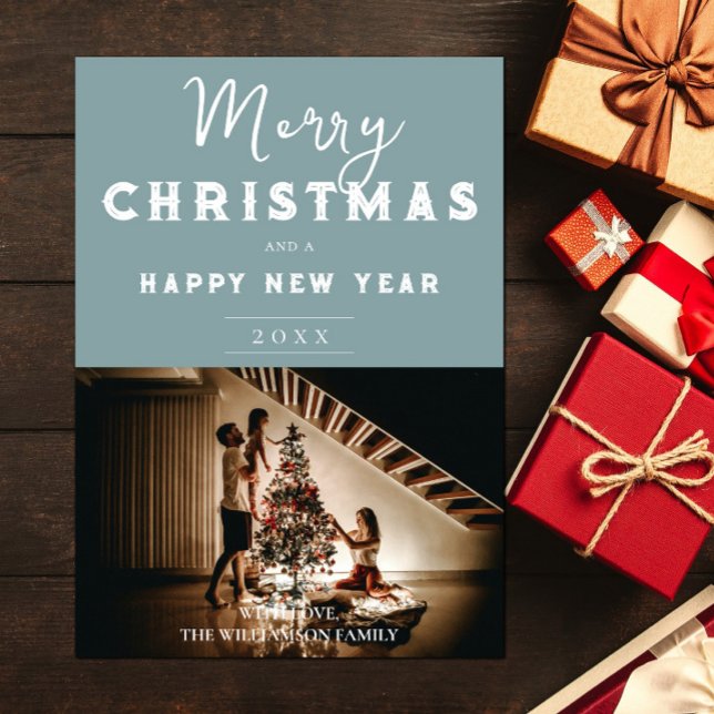 Einfaches Weihnachts-Foto | AQUAMARIN Feiertagskarte (Teal Simple Christmas Photo Holiday Card)