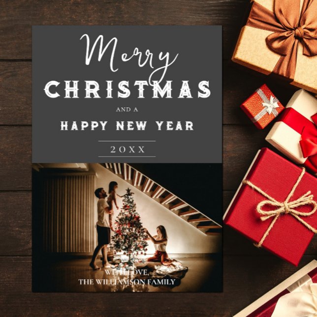 Einfaches Weihnachts-Foto | Grau Feiertagskarte (Gray Simple Christmas Photo Holiday Card)