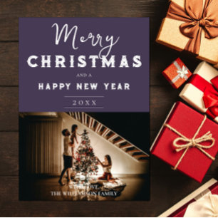 Einfaches Weihnachts-Foto   LILA Feiertagskarte