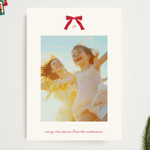 Einfaches Weihnachts-Rotes Foto & Bows Feiertagskarte