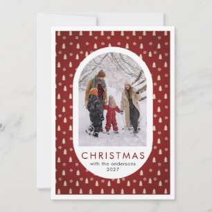 Einfaches Weihnachts-Tannenbaum-Muster Familienfot Feiertagskarte