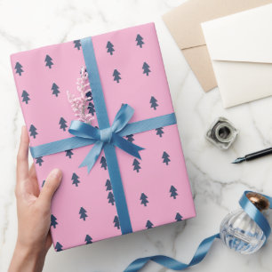 Einfaches Weihnachtsbaum Blue Pink Wrapping Paper Geschenkpapier