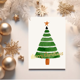 Einfaches Weihnachtsbaum in Wasserfarbe Feiertagskarte