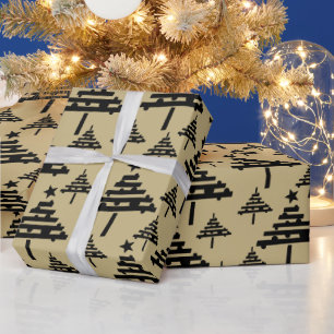 Einfaches Weihnachtsbaum-Muster Golden Schwarz Hol Geschenkpapier