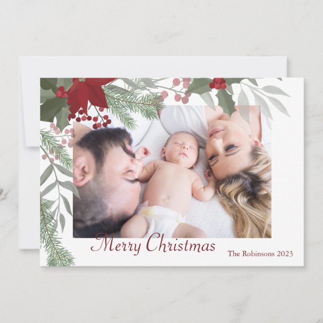 Einfaches Weihnachtsfest - Botanisches Foto Feiertagskarte (Vorderseite)