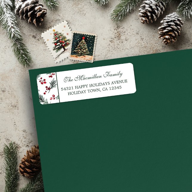 Einfaches Weihnachtswasser Botanisches Pinienmuste (Simple Christmas Watercolor Botanical Pine Pattern Return Address Labels)