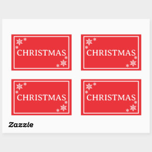 Einfaches Weihnachtswort rote Schneeflocken Rechteckiger Aufkleber