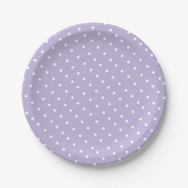 Einfaches Weiß- und Violettlavender Polka Dot Must Pappteller (Vorderseite)