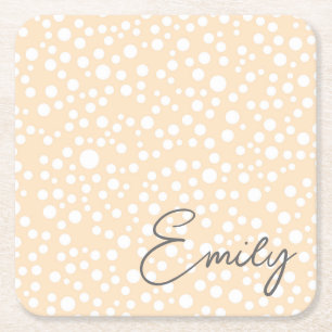 Einfaches weißes gepunktetes Muster auf pfirsichfa Rechteckiger Pappuntersetzer