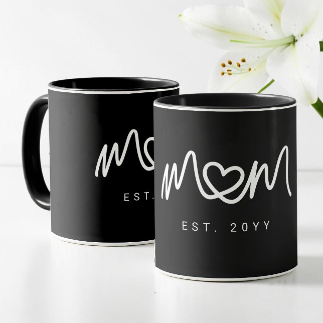 Einfaches Weißes Herz  Skript  Moderne Mutter Etab Tasse (Simple White Heart Script Modern Mom Established Mug)