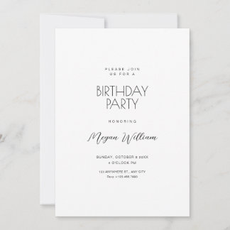 Einfaches, weißes minimalistisches Geburtstag Einladung