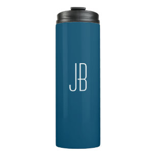 Einfaches weißes Monogramm oder Name auf Ozeanblau Thermosbecher