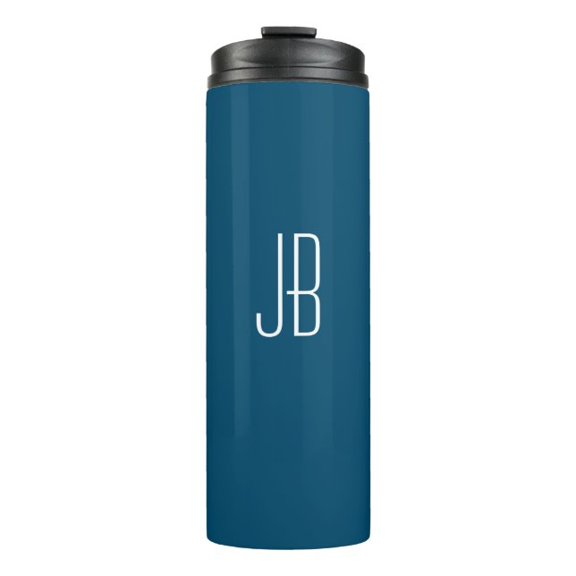 Einfaches weißes Monogramm oder Name auf Ozeanblau Thermosbecher (Vorderseite)