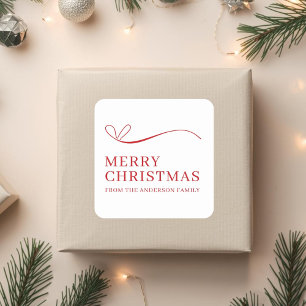 Einfaches weißes rotes modernes Frohe Weihnachten Quadratischer Aufkleber