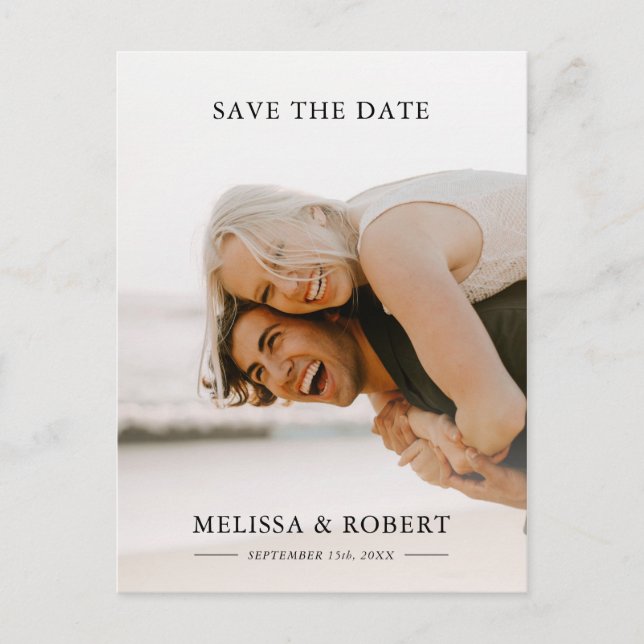 Einfaches weißes Überlagerung Save the Date | FOTO Ankündigungspostkarte (Vorderseite)