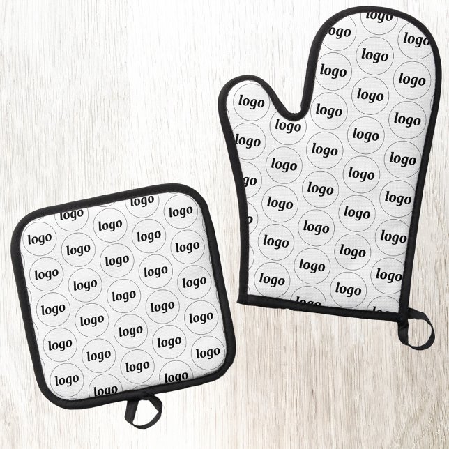 Einfaches Werbemuster für Logos Ofenhandschuh & Topflappen-Set (Logo pattern business branding promotional oven glove or mitt and pot holder)