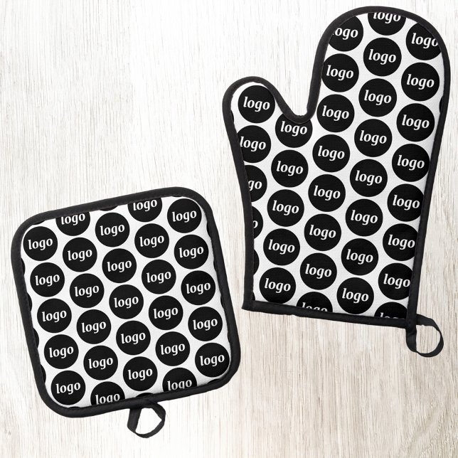 Einfaches Werbemuster für Logos Ofenhandschuh & Topflappen-Set (Logo pattern business branding promotional oven glove or mitt and pot holder)