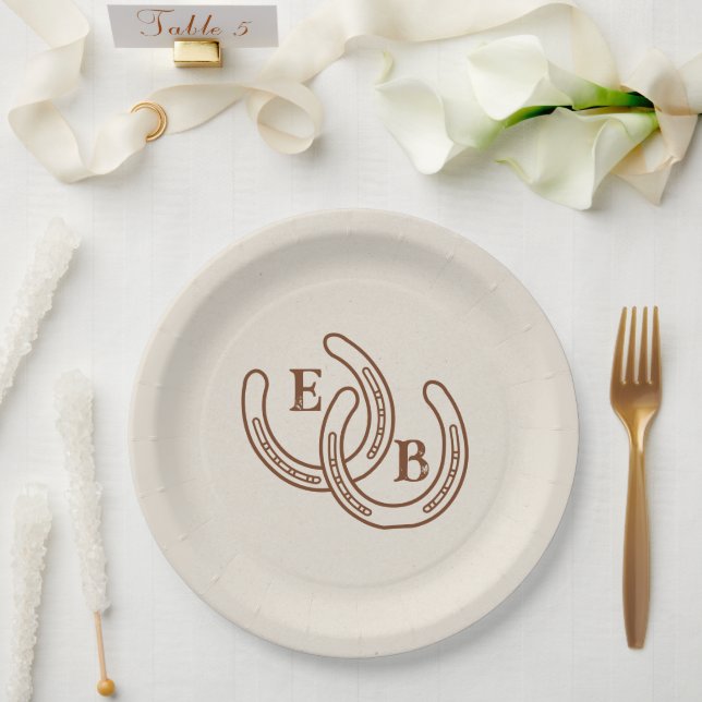 Einfaches Western Hufeisen Hochzeitsmonogramm Pappteller (Hochzeit)