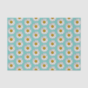 Einfaches White Daisy-Blume-Muster auf Aquamarin Seidenpapier
