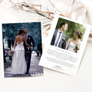 Einfaches White Overlay-Foto Hochzeitskennzeichen Dankeskarte